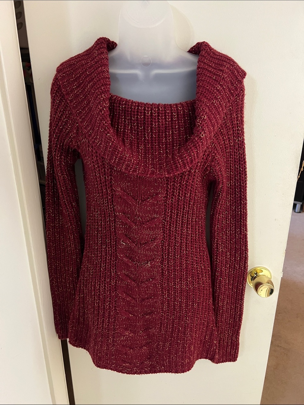 Charlotte Russe Burgundy Cable Cowl Neck Sweater